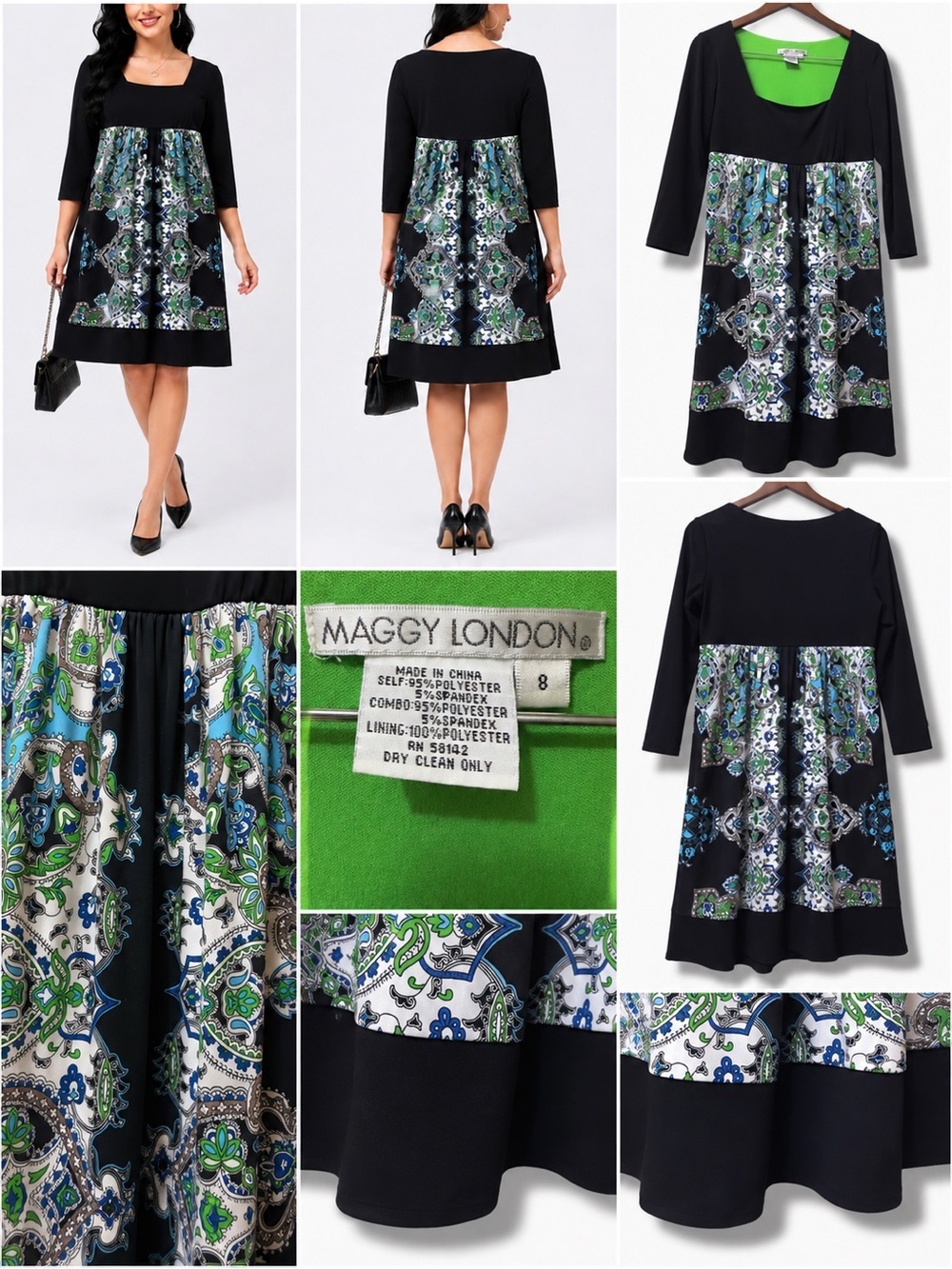 Maggy London | NWOT Boho Blue Green Mediterranean Paisley Resort Dress (size 8)